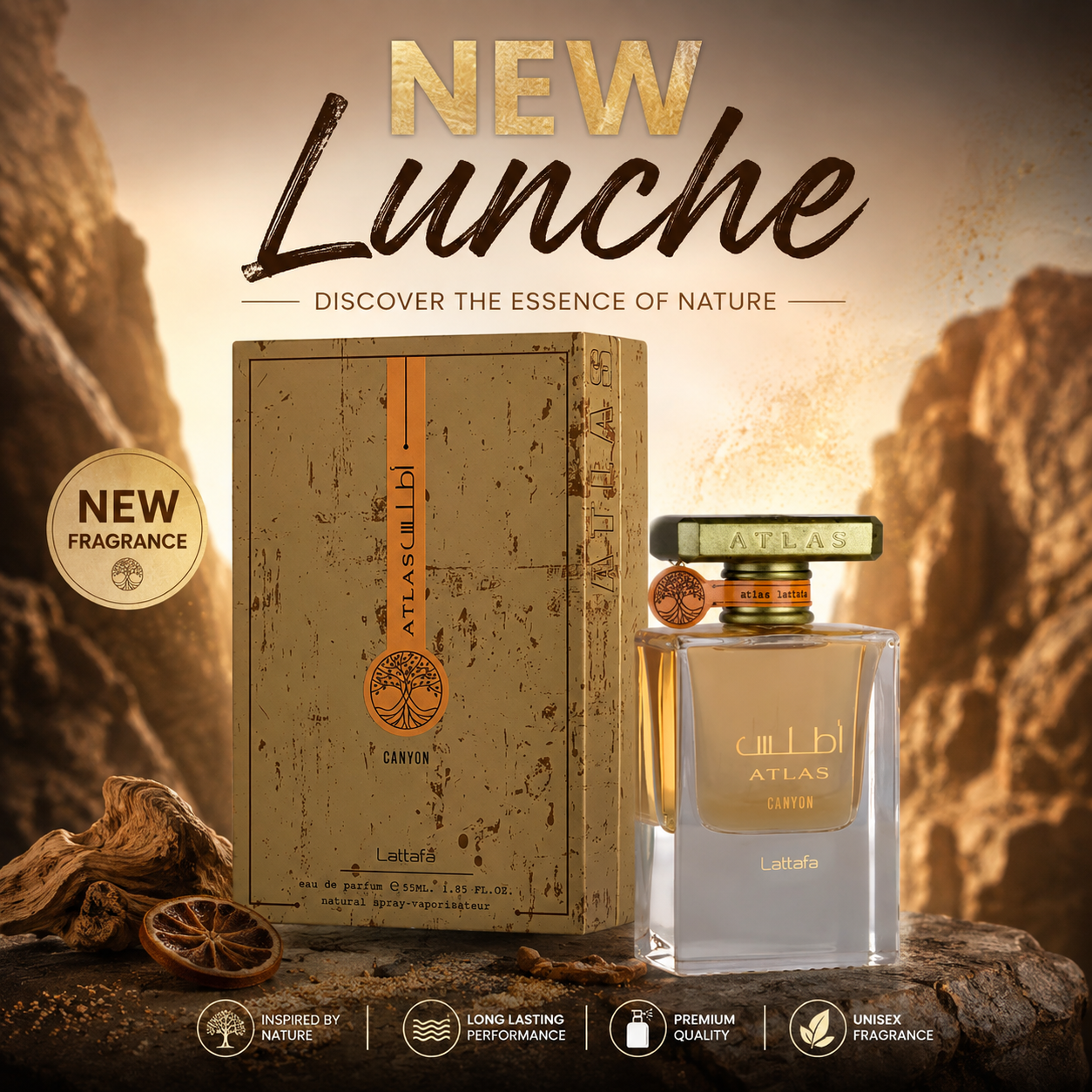 Lattafa Atlas Canyon Eau de Parfum – Aquatisch-Zitrischer Unisex Duft | Bergamotte, Ingwer & Ambroxan