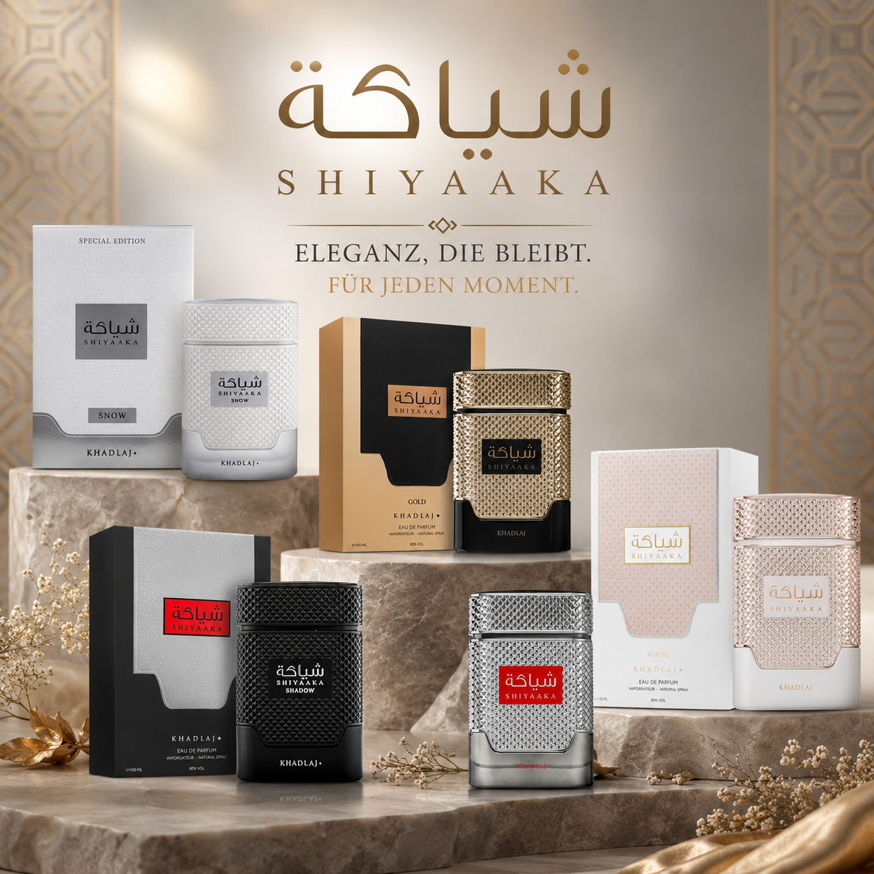 Shiyaaka Collection Eau de Parfum 100 ml – Snow, Gold, Silver & White | Luxuriöse Duftkollektion